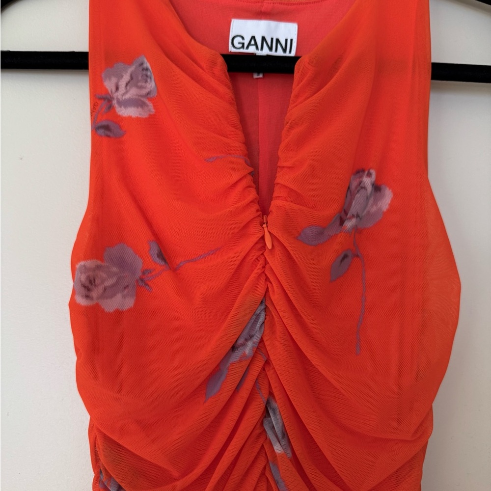 GANNI Orange Floral Dress